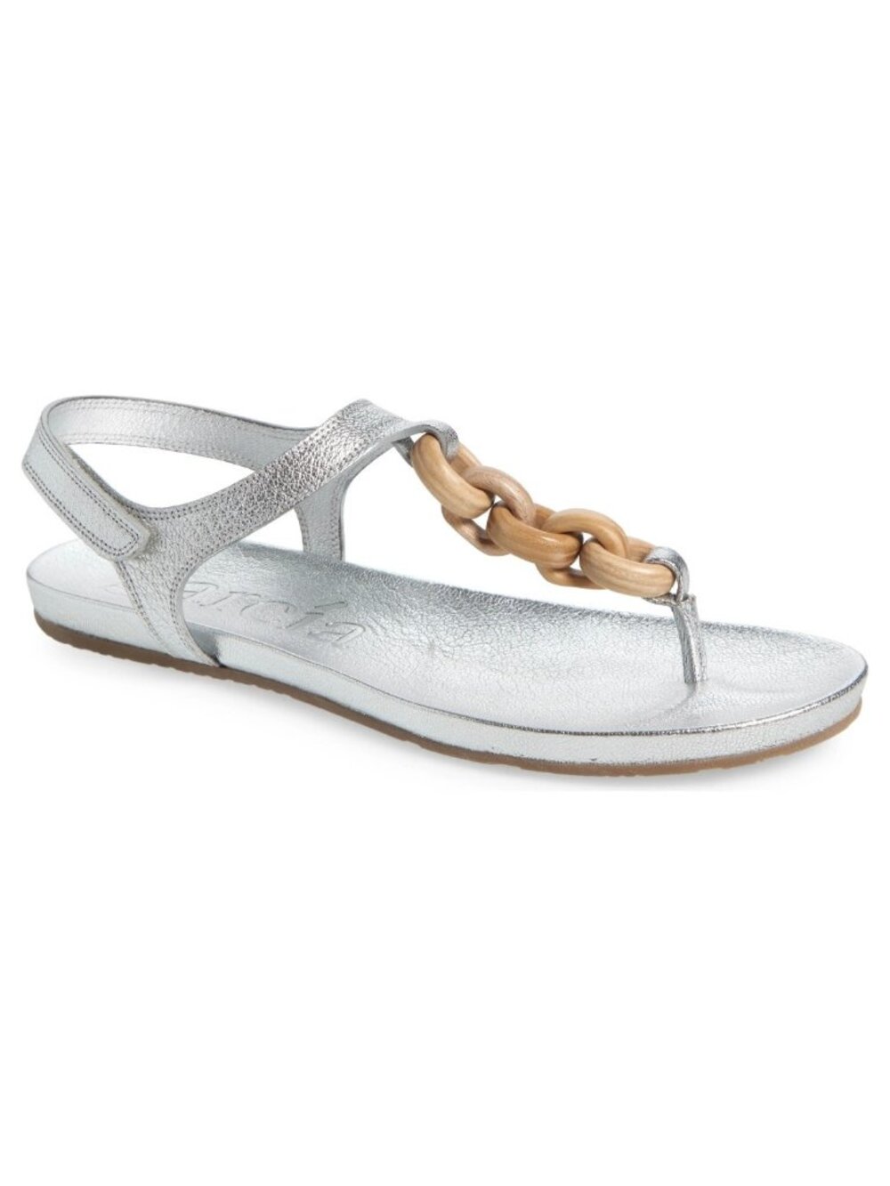 $650 PEDRO GARCIA Janira Ankle Strap Sandal THONG WOODEN LINK SILVER 37.5 (DD17)